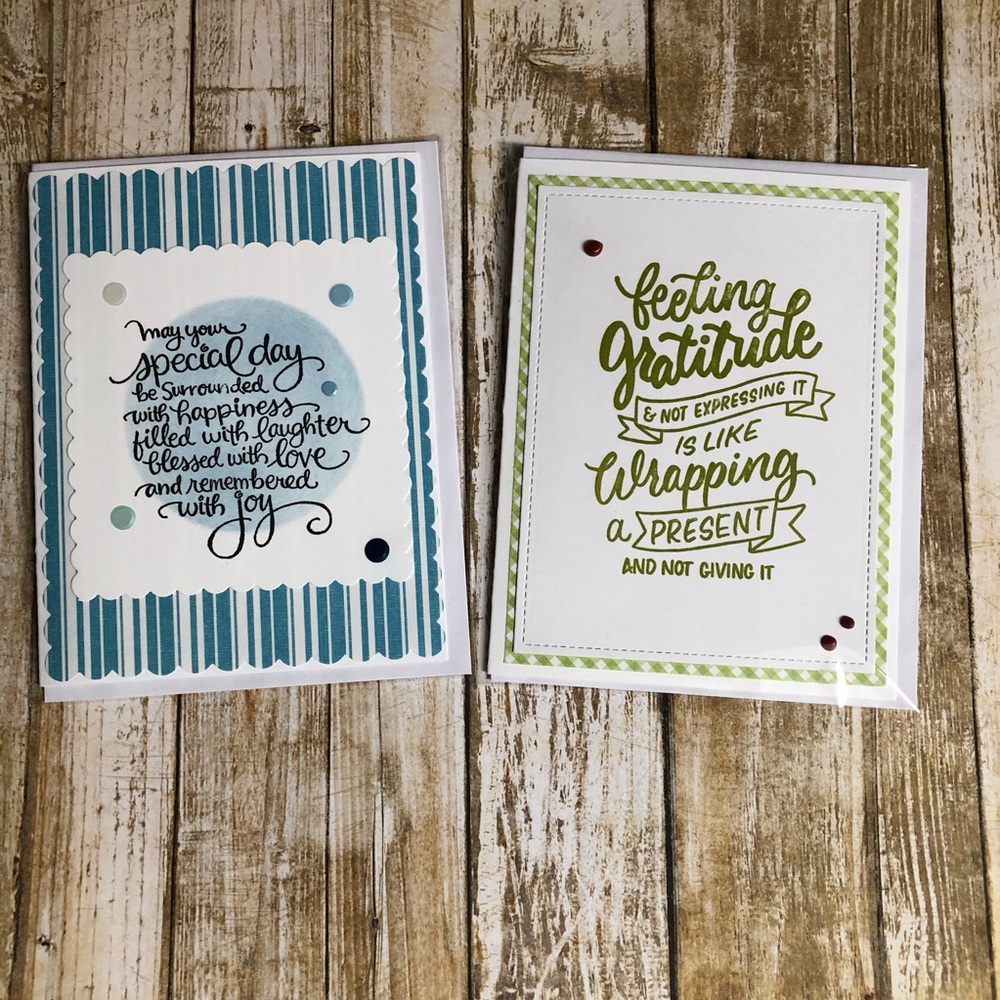 Set of 2 hand stamped note cards